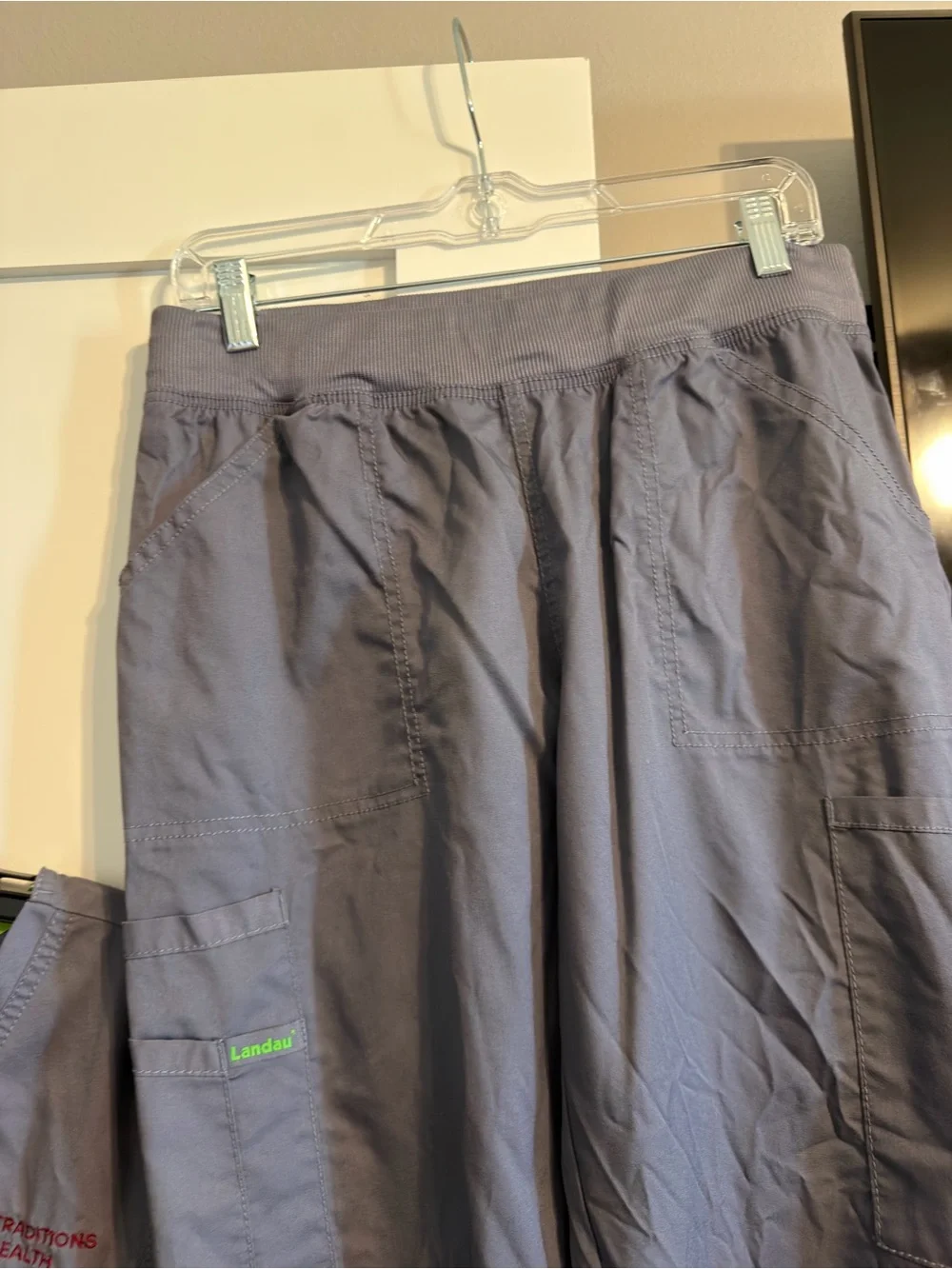 Landau Women's Gray Scrub Top & Jogger Pants with Green Trim